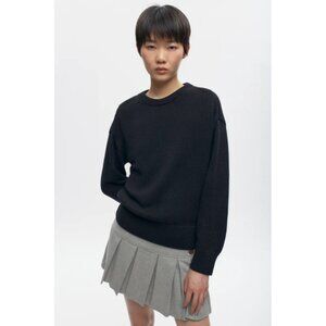 KOTN Womens Hamatah Knit Sweater Pullover Crew Neck Ribbed Trim Black‎ Small